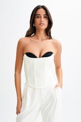 Oceane Contrast Suiting Strapless Corset - White