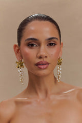 Eva Floral Fresh Water Pearl Earrings - Gold
