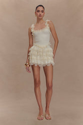 Shay Lace Ruffle Knit Top - Cream