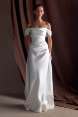 Luna Satin Off Shoulder Gown - White