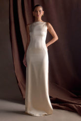 Violet Sleeveless Satin Maxi Dress - Champagne