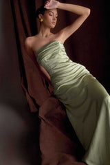 Jasmine Strapless Satin Maxi Dress - Sage