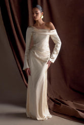 Iris Long Sleeve Satin Maxi Dress - Champagne