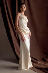 Dalia Off Shoulder Satin Maxi Dress - Champagne