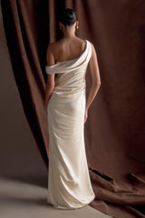 Dalia Off Shoulder Satin Maxi Dress - Champagne