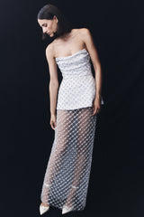 Zuri Hand Beaded Embellished Maxi Skirt - Silver