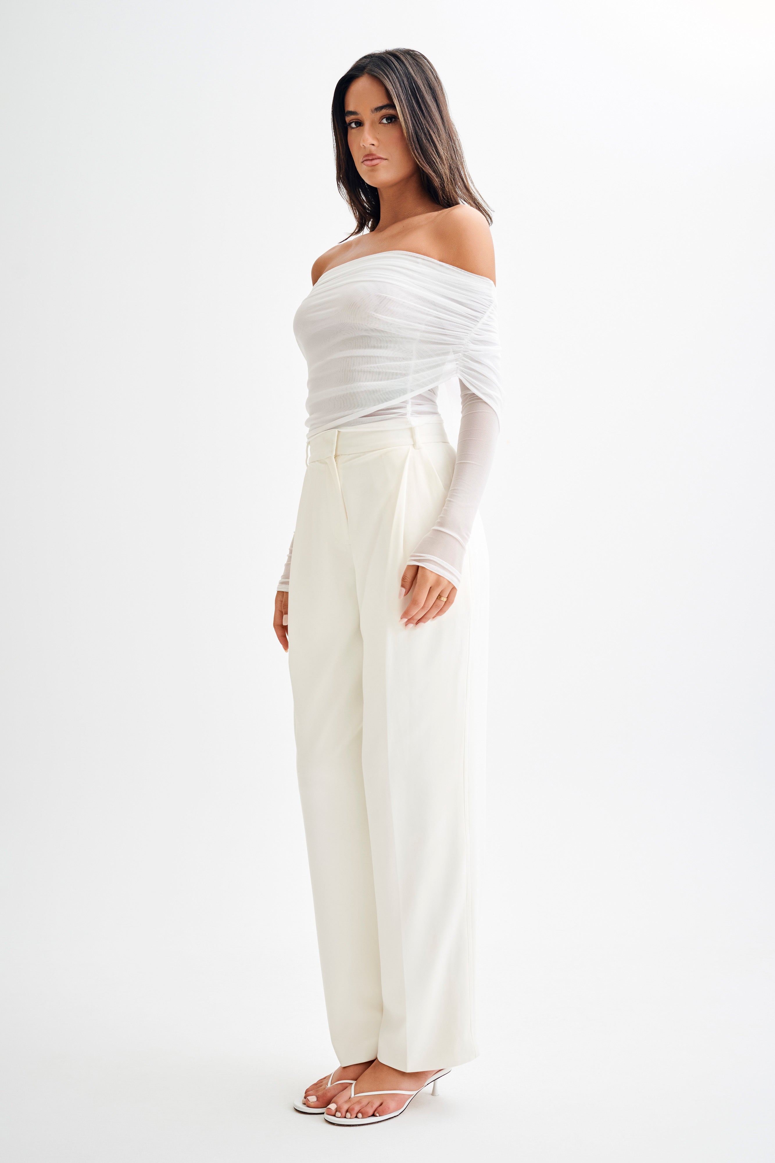 Everly Sheer Mesh Off Shoulder Top - Ivory