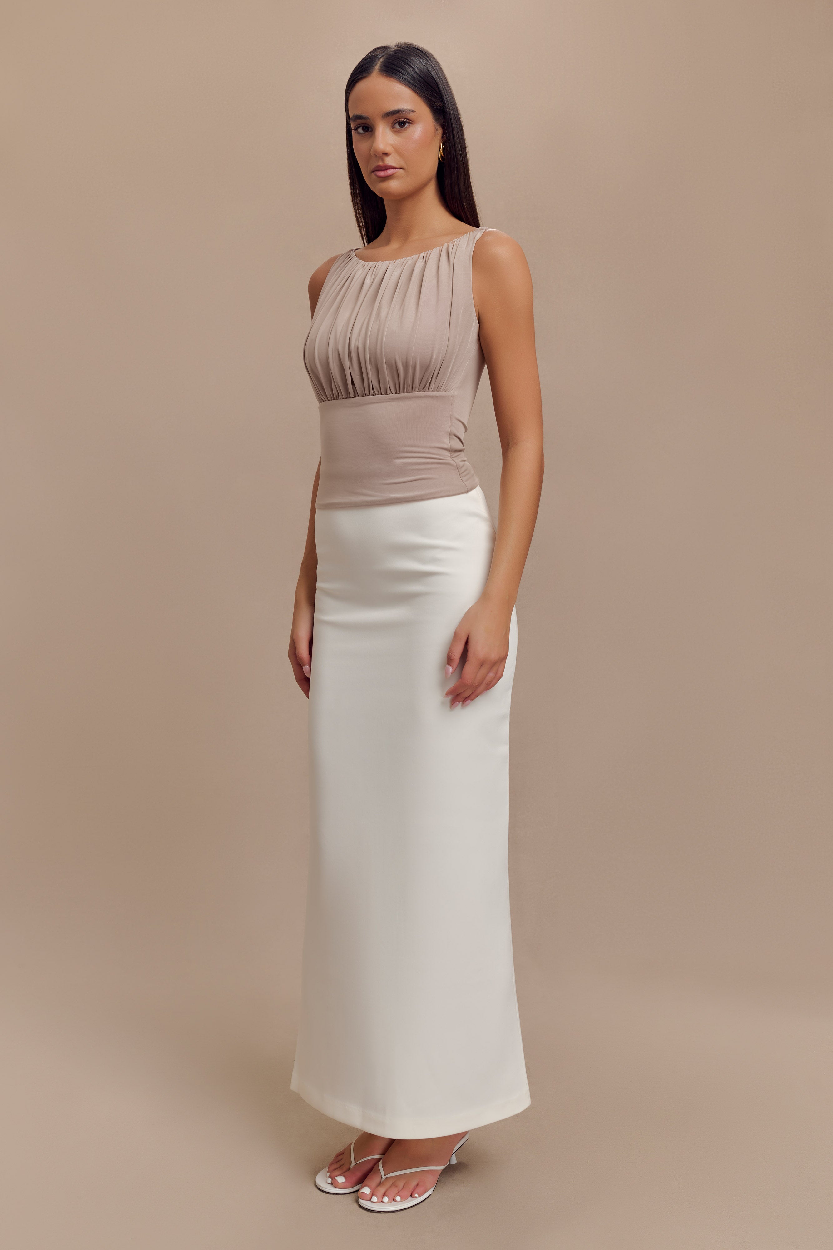 Tiarna Slinky Ruched Top - Taupe