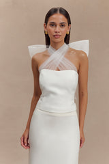 Maryam Tulle Bow Top - White