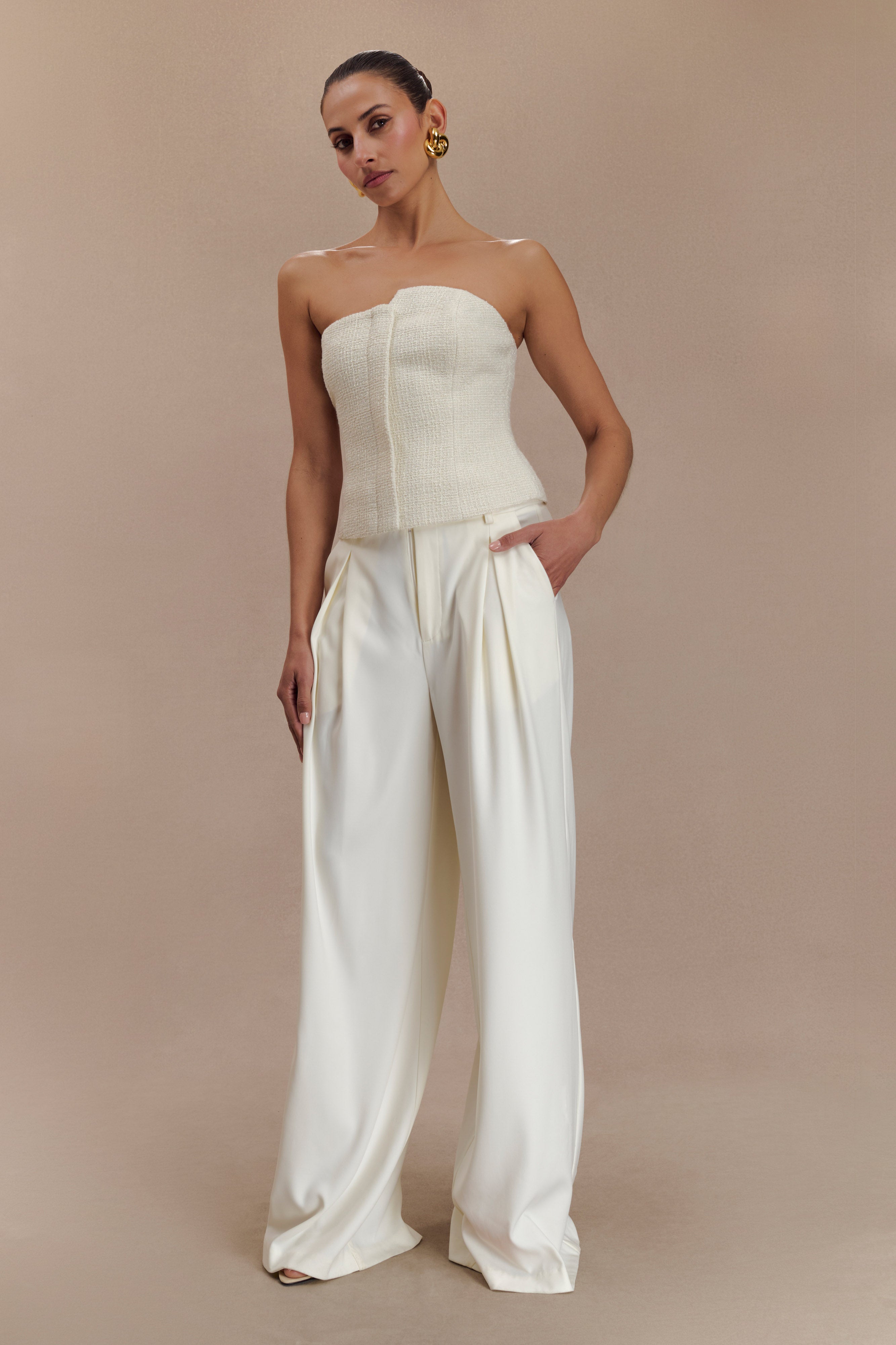 Parker Boucle Strapless Asymmetric Top - Ivory