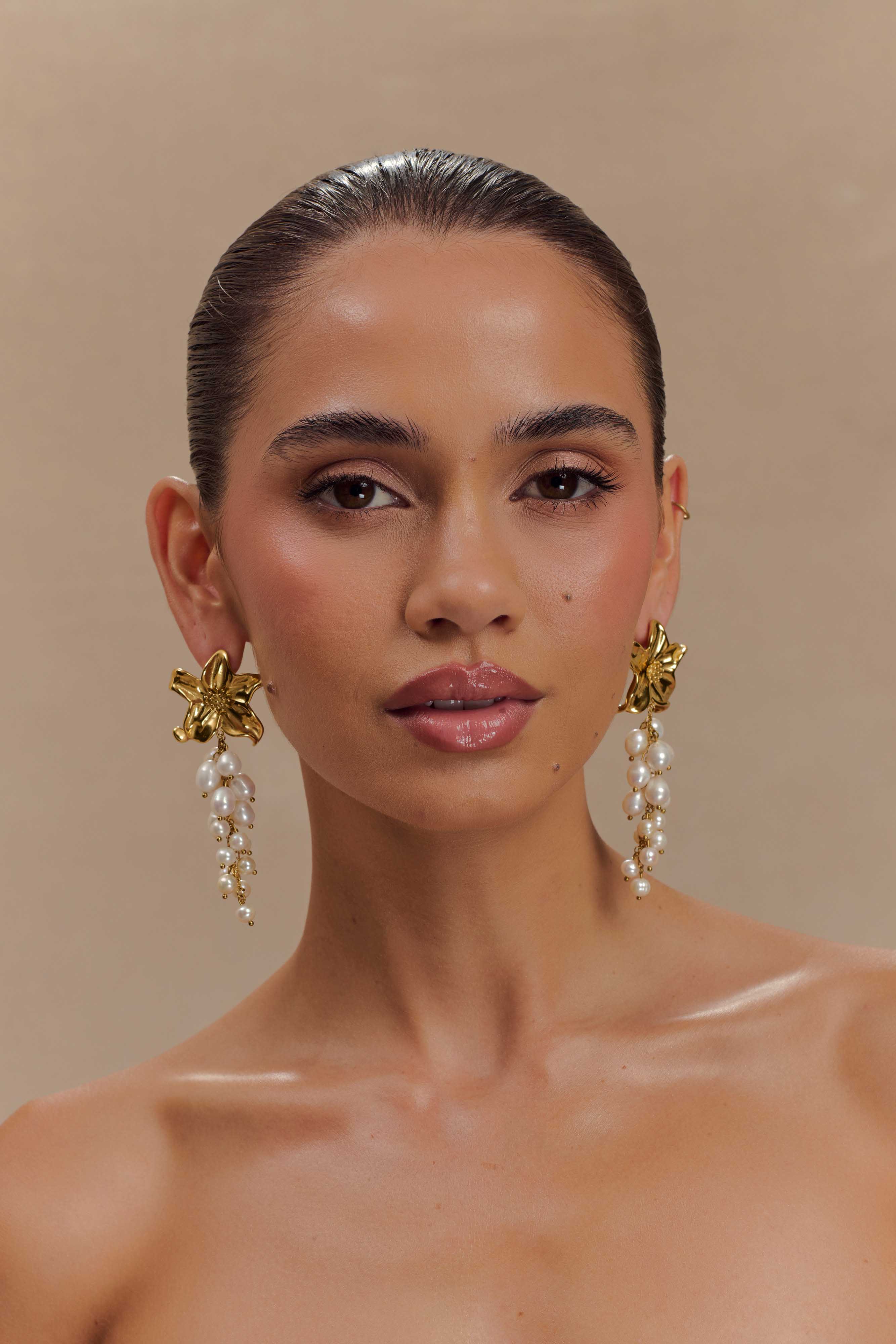 Eva Floral Fresh Water Pearl Earrings - Gold