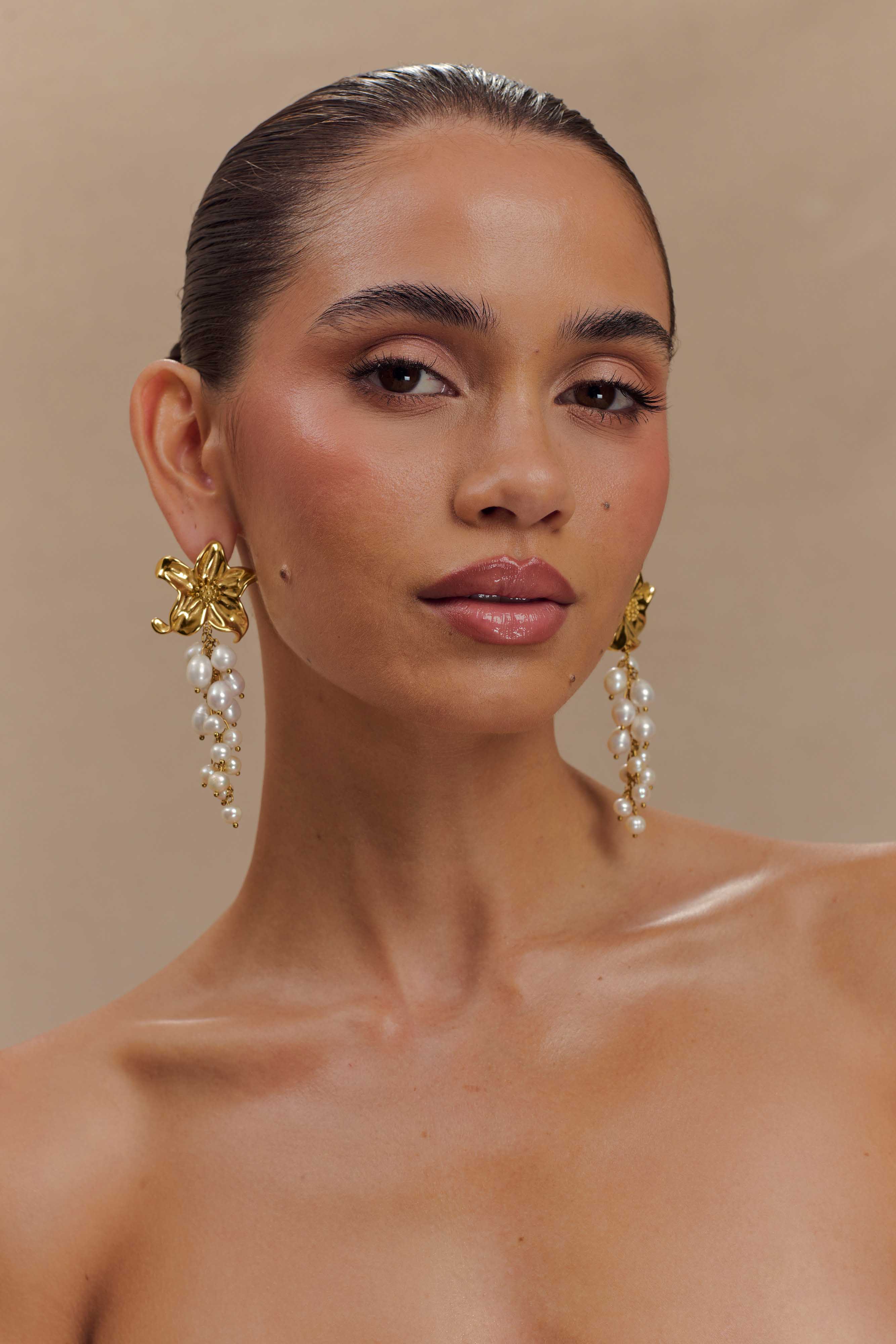 Eva Floral Fresh Water Pearl Earrings - Gold