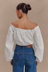 Salome Off Shoulder Crop Top - White