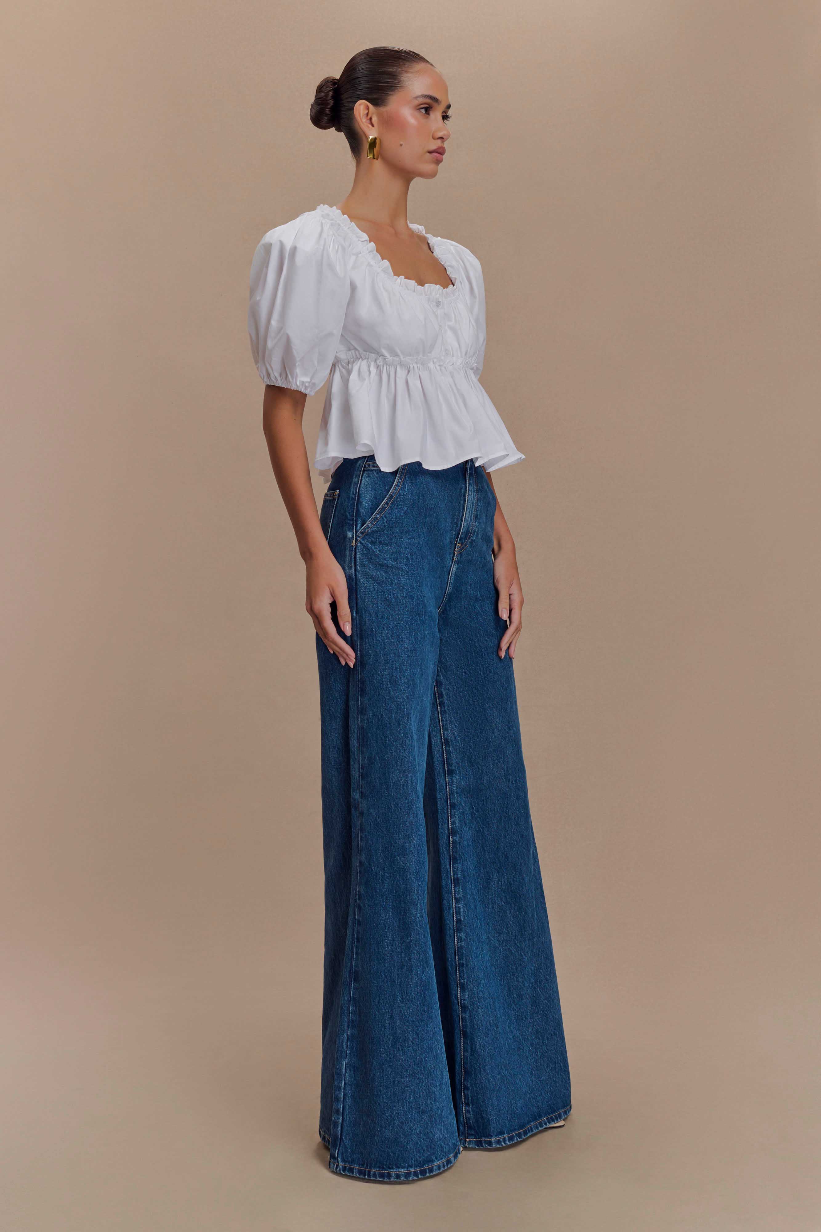 Magdalena Puff Crop Top - White