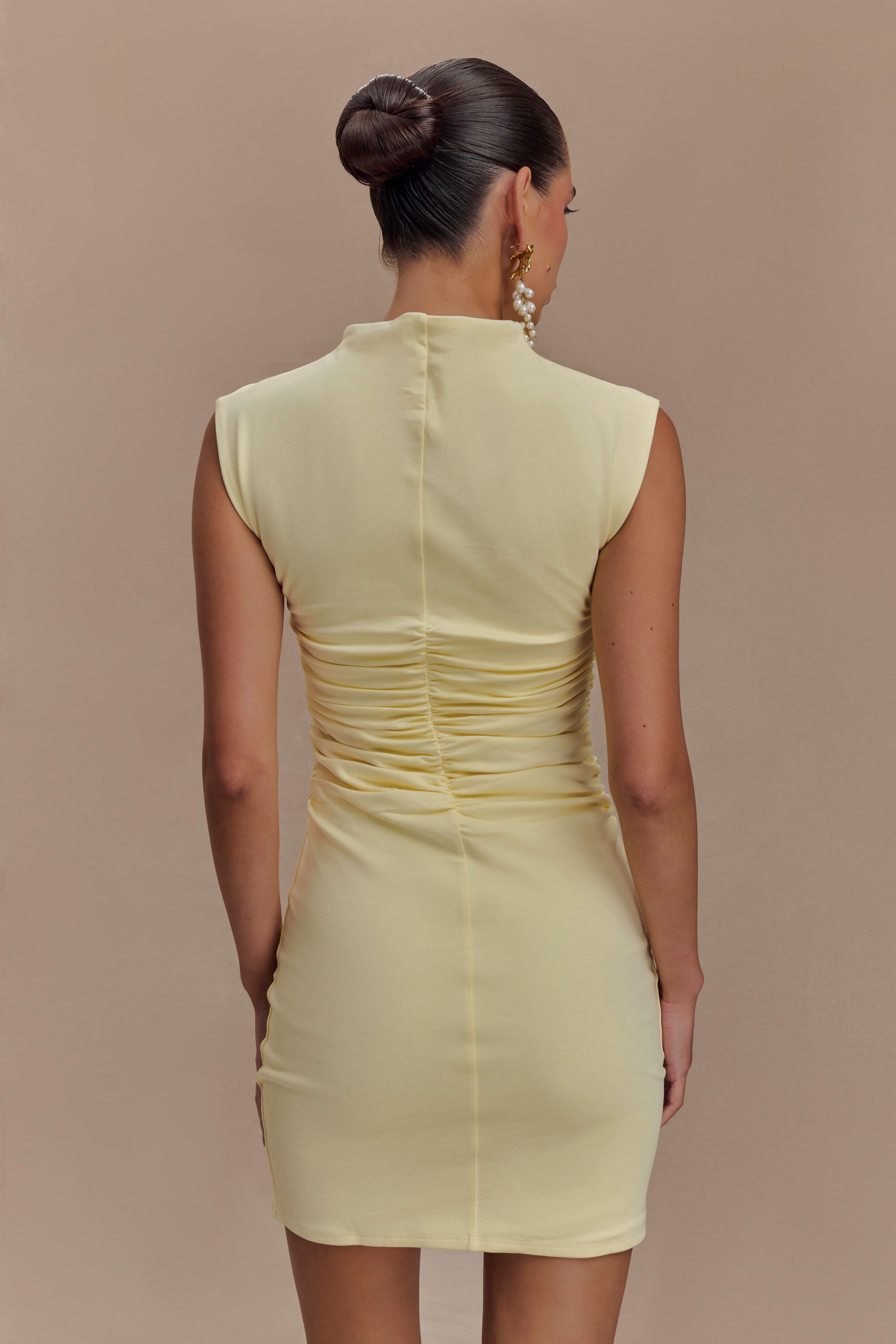 Elliot High Neck Sleeveless Mini Dress - Pale Lemon