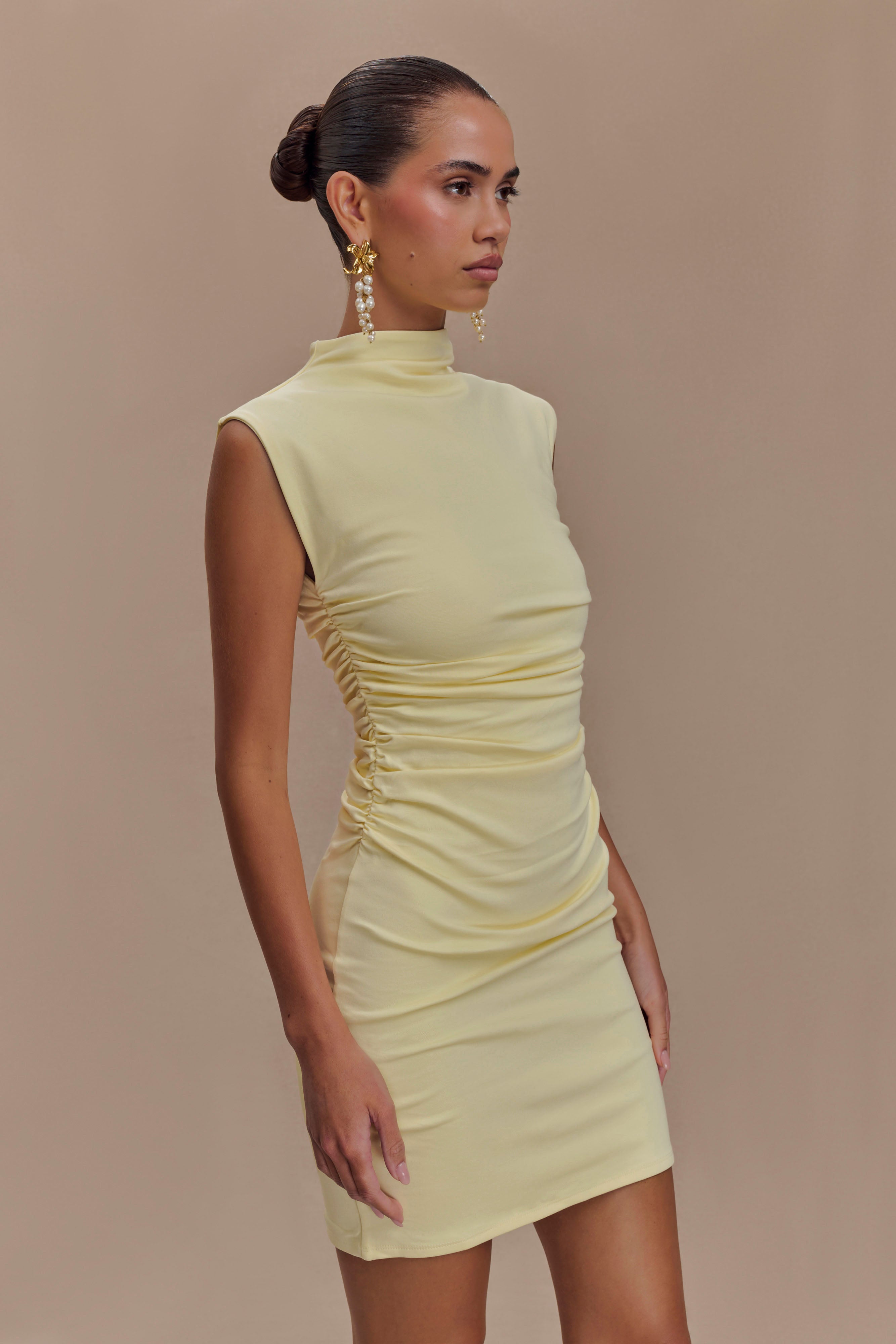 Elliot High Neck Sleeveless Mini Dress - Pale Lemon