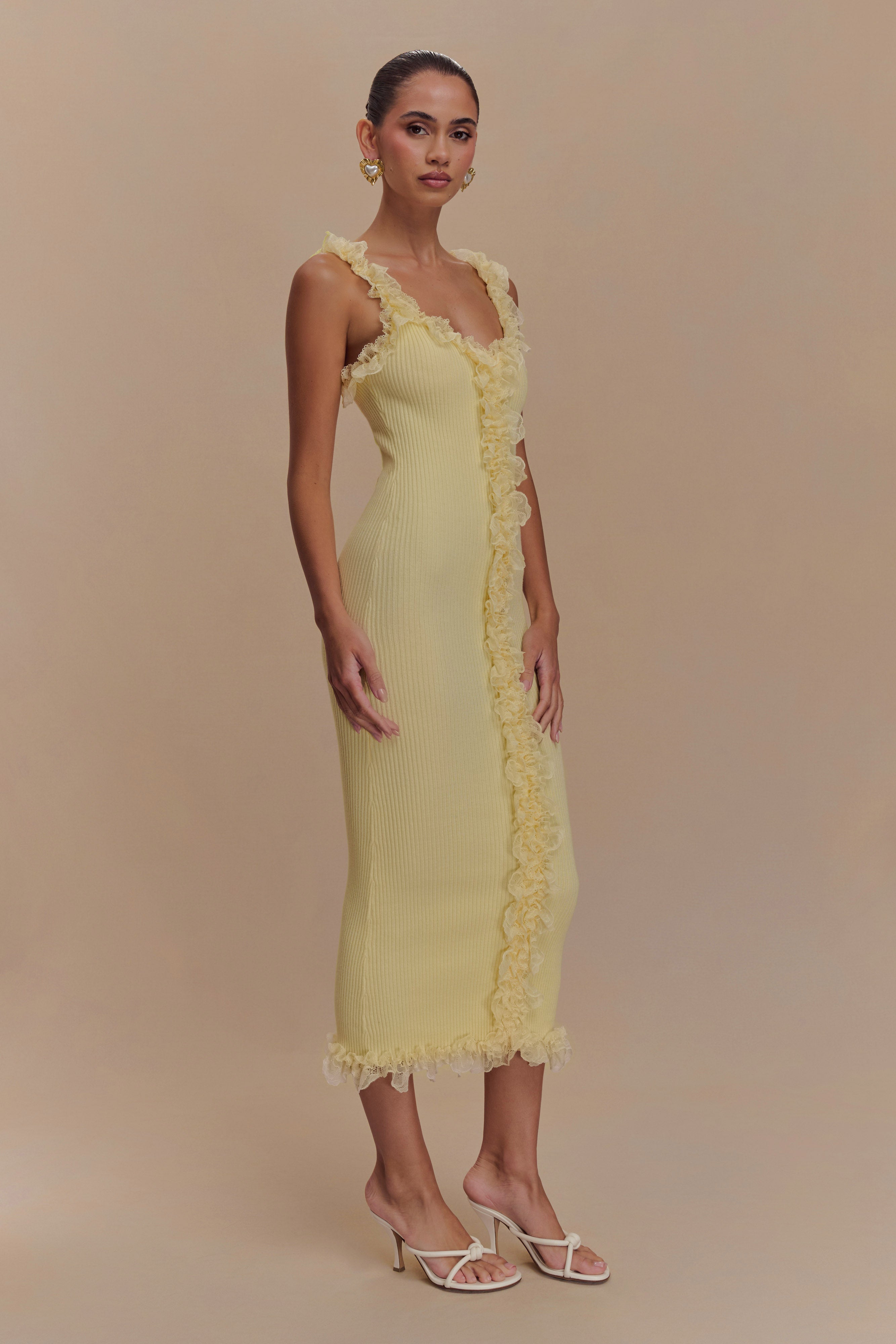 Shay Lace Ruffle Knit Maxi Dress - Lemon