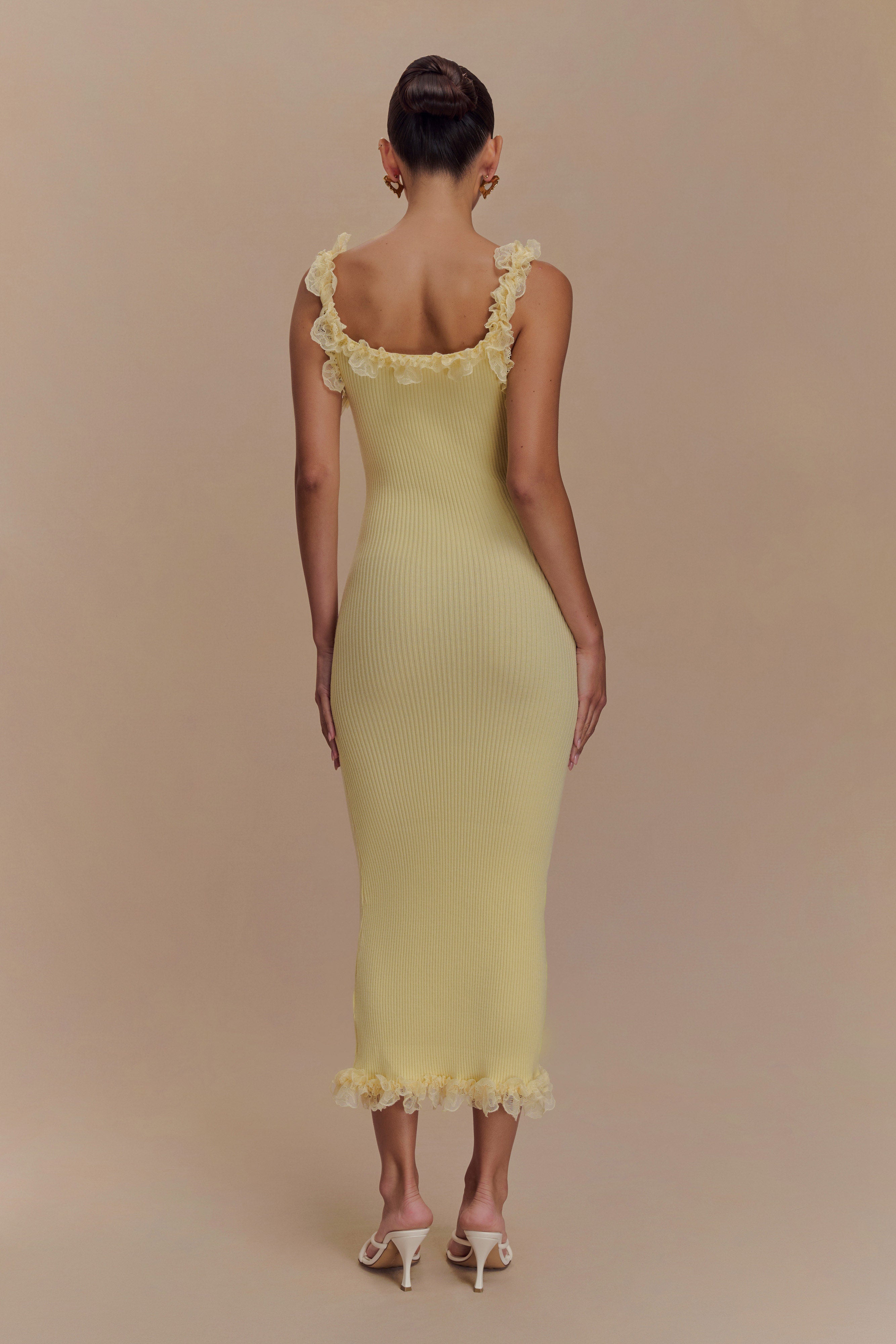 Shay Lace Ruffle Knit Maxi Dress - Lemon