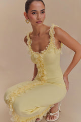 Shay Lace Ruffle Knit Maxi Dress - Lemon