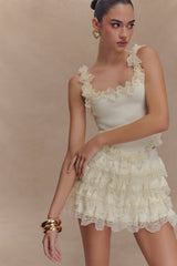 Margaret Lace Ruffle Mini Skort - Cream