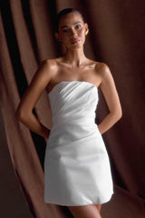 Leslie Gathered Taffeta Mini Dress - White