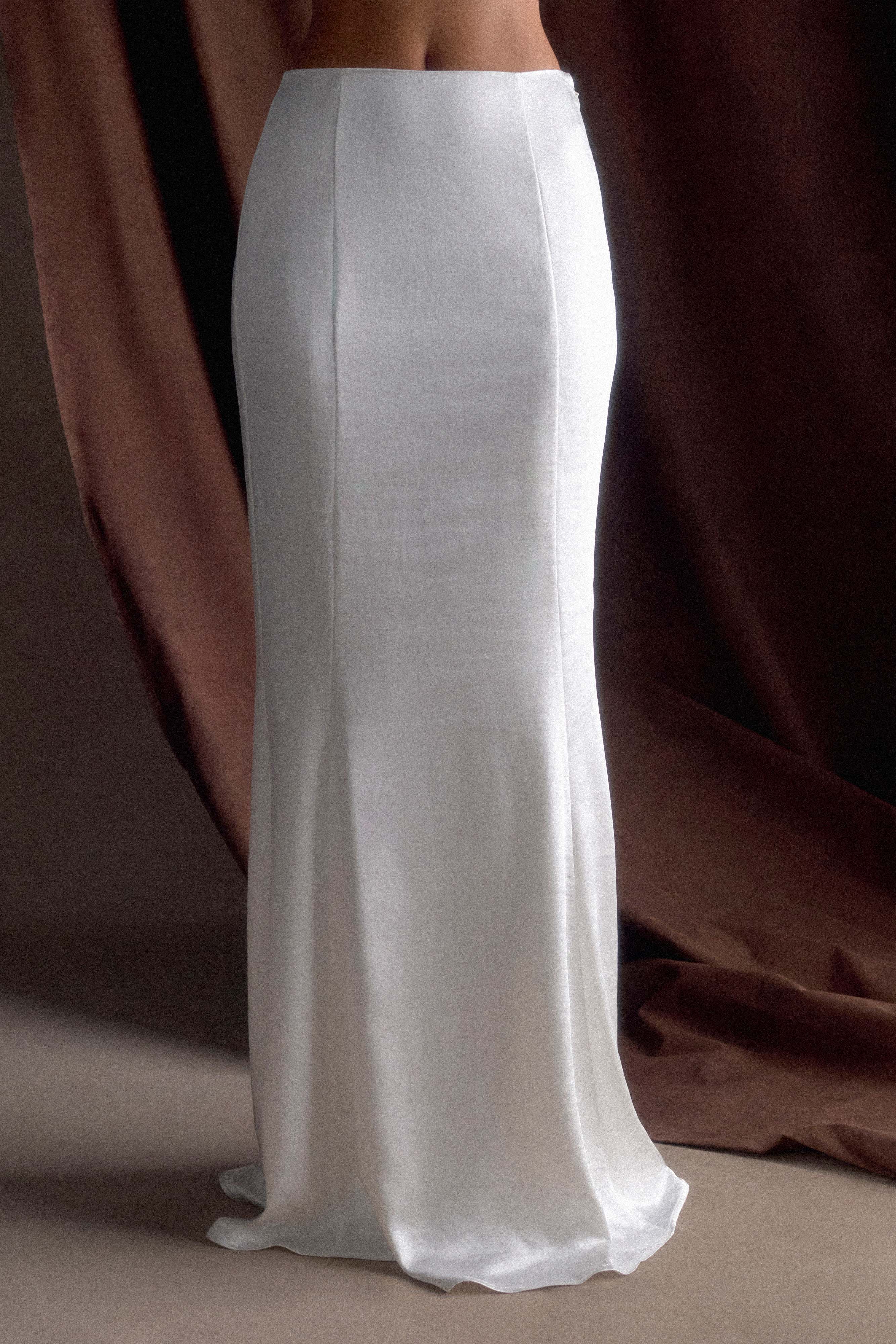 Khloe Satin Fishtail Maxi Skirt - White