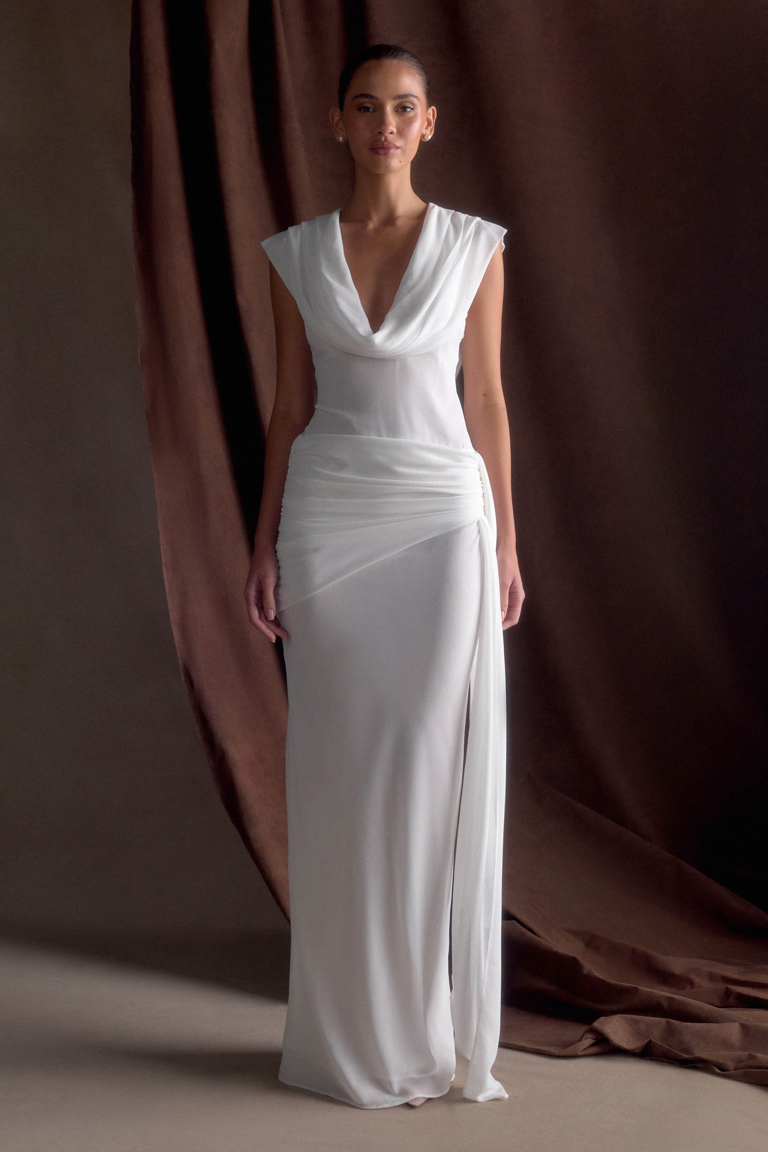Giulia Chiffon Draped Maxi Dress - White