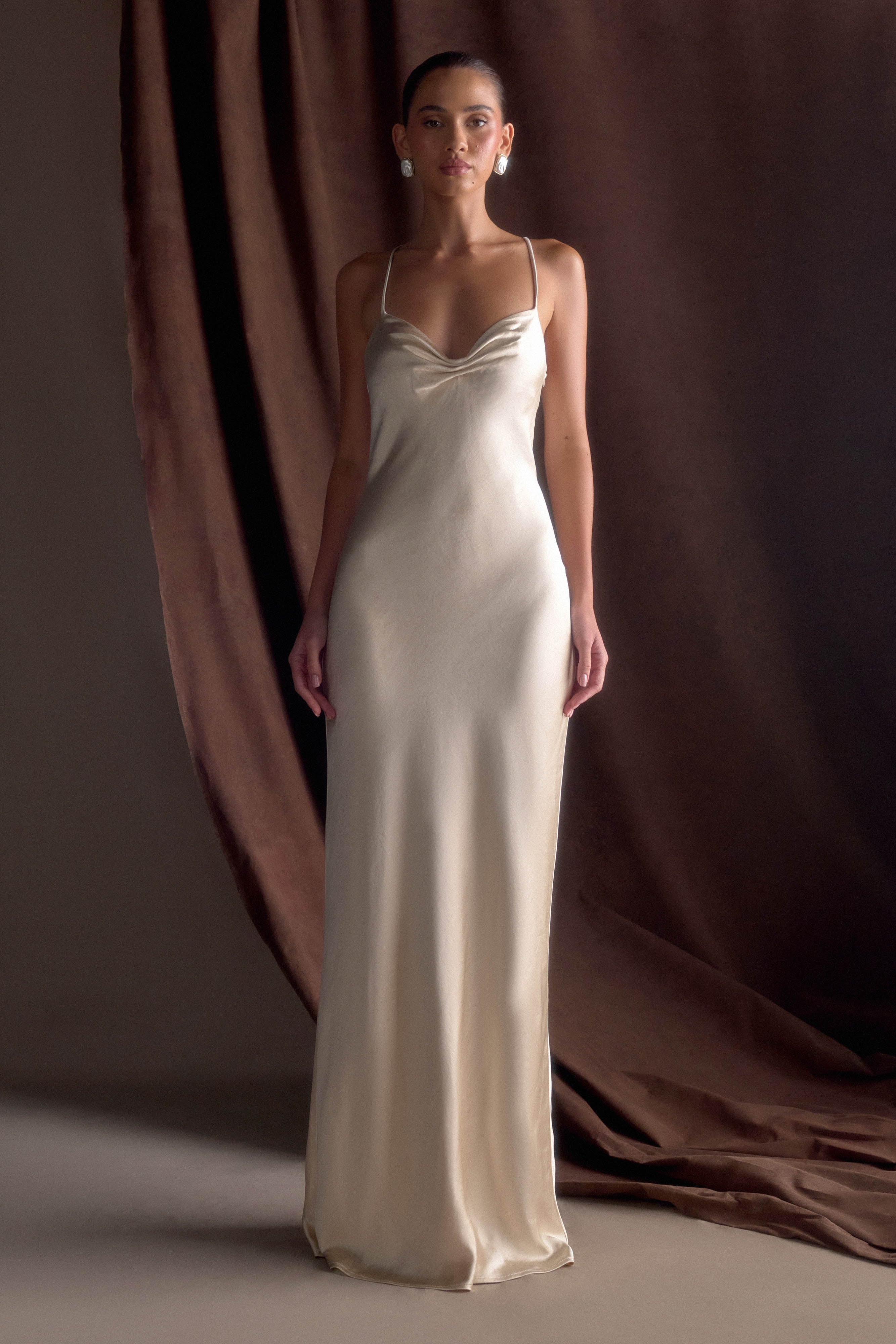 Lilly Sweetheart Satin Maxi Dress - Champagne