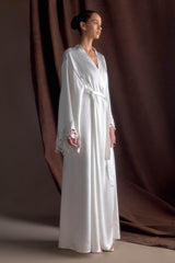 Sullivan Satin Bridal Robe With Lace - Ivory