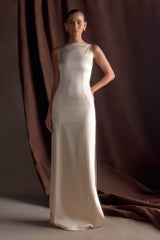 Violet Sleeveless Satin Maxi Dress - Champagne