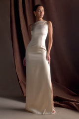 Violet Sleeveless Satin Maxi Dress - Champagne