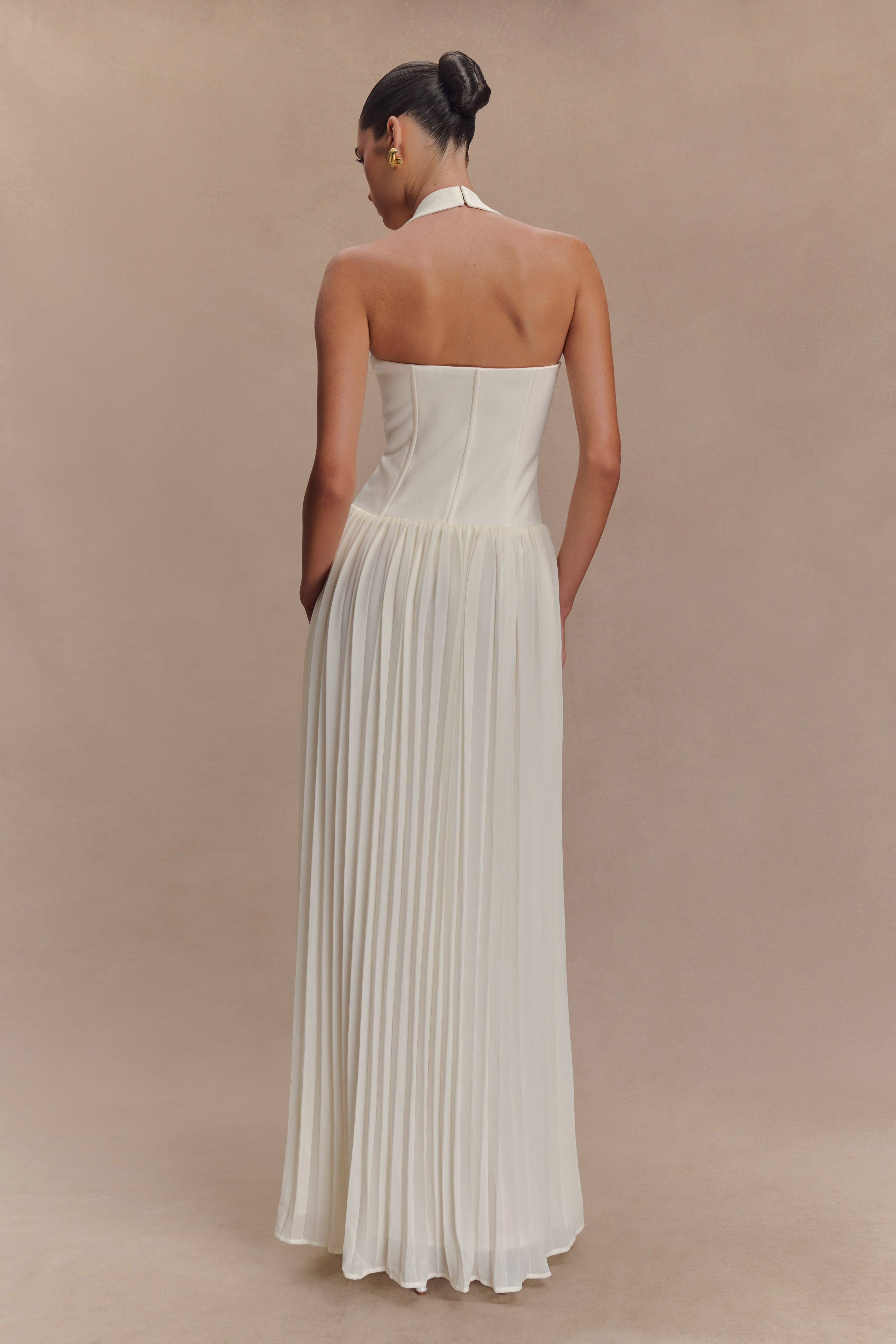 Stacie Pleated Halter Maxi Dress - Ivory