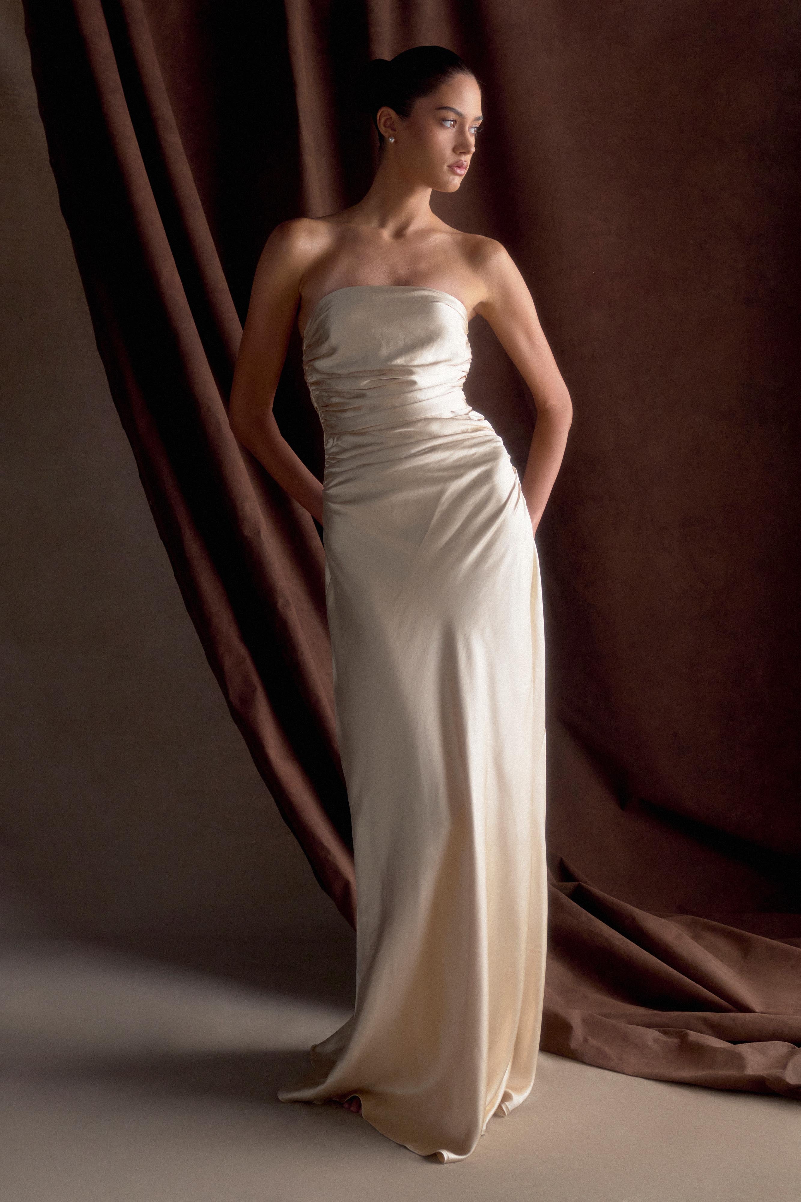 Cedar Strapless Satin Maxi Dress - Champagne
