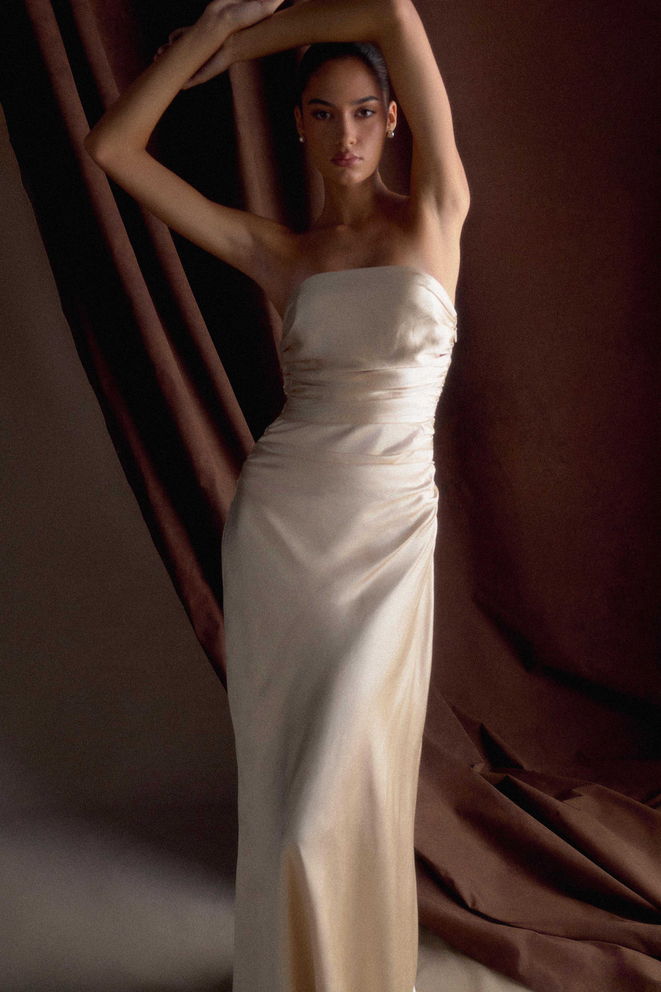 Cedar Strapless Satin Maxi Dress - Champagne