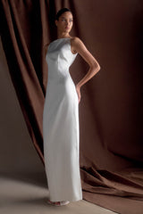 Violet Sleeveless Satin Maxi Dress - White