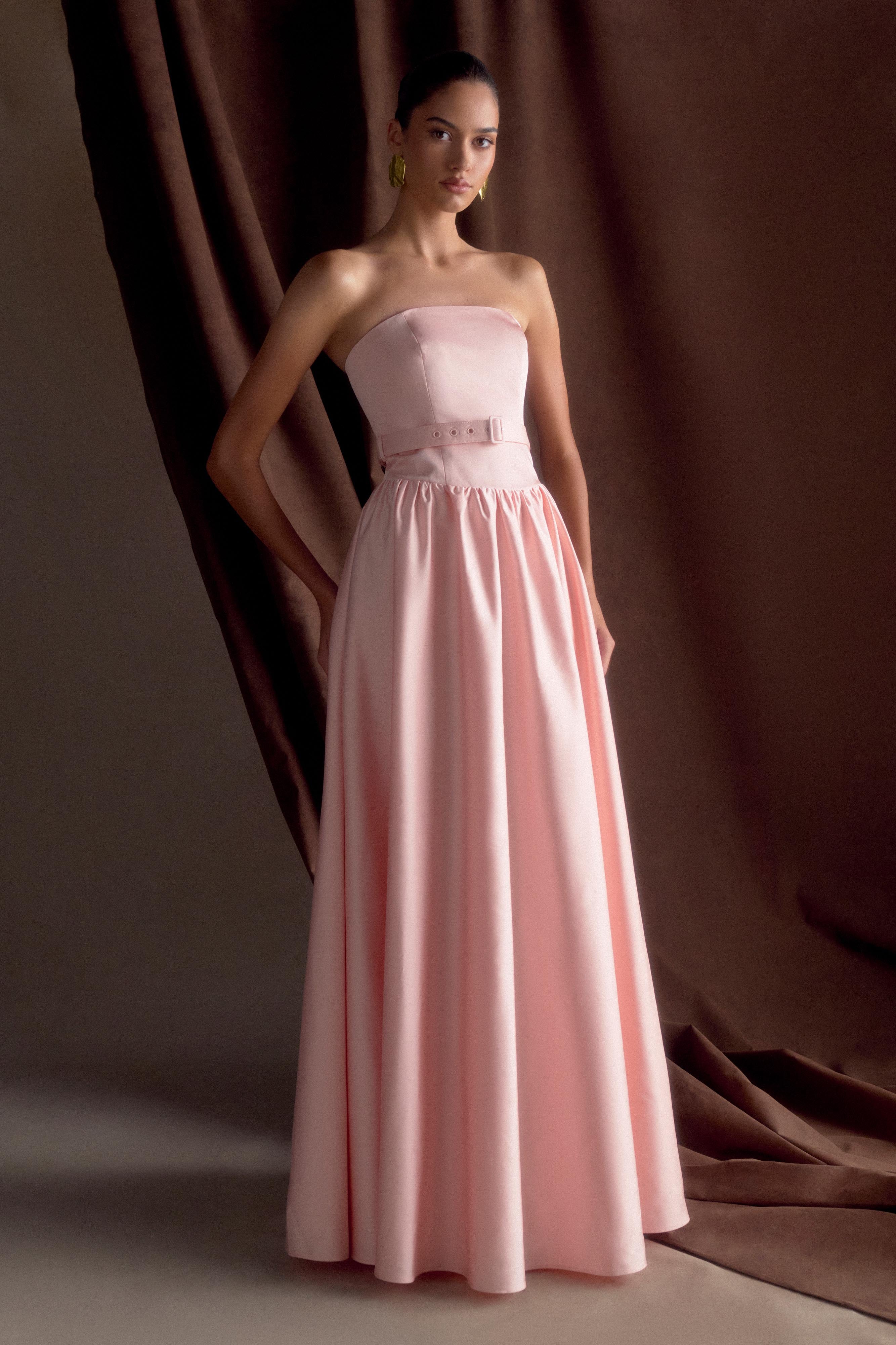 Florence Strapless Belted Maxi Dress - Baby Pink