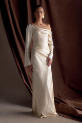 Iris Long Sleeve Satin Maxi Dress - Champagne