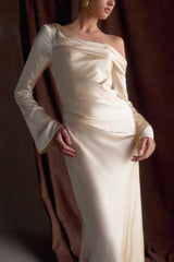 Iris Long Sleeve Satin Maxi Dress - Champagne