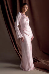 Iris Long Sleeve Satin Maxi Dress - Soft Pink