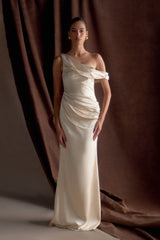 Dalia Off Shoulder Satin Maxi Dress - Champagne