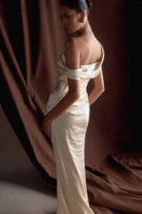 Dalia Off Shoulder Satin Maxi Dress - Champagne