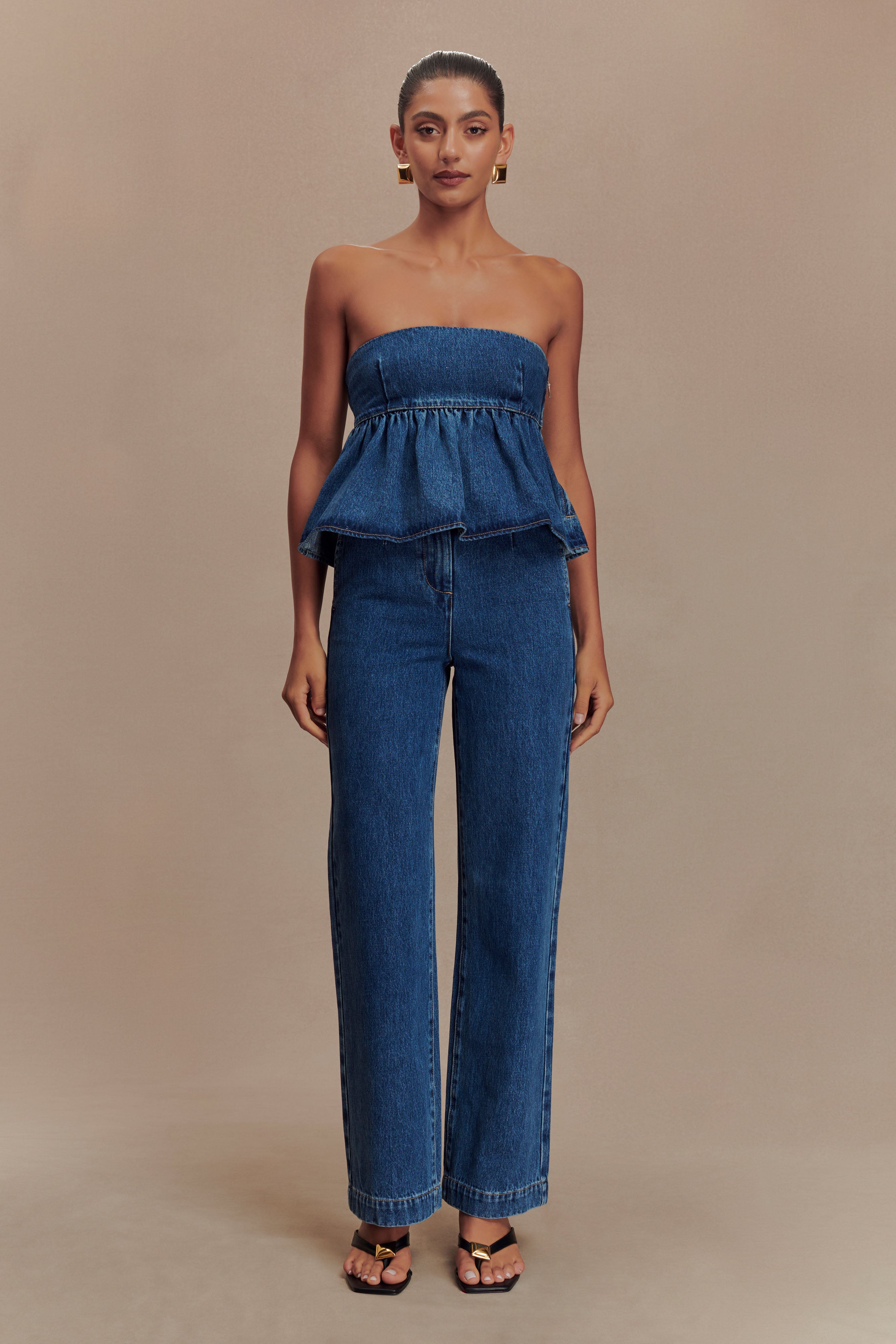 Pauline Strapless Denim Top - 90'S Blue