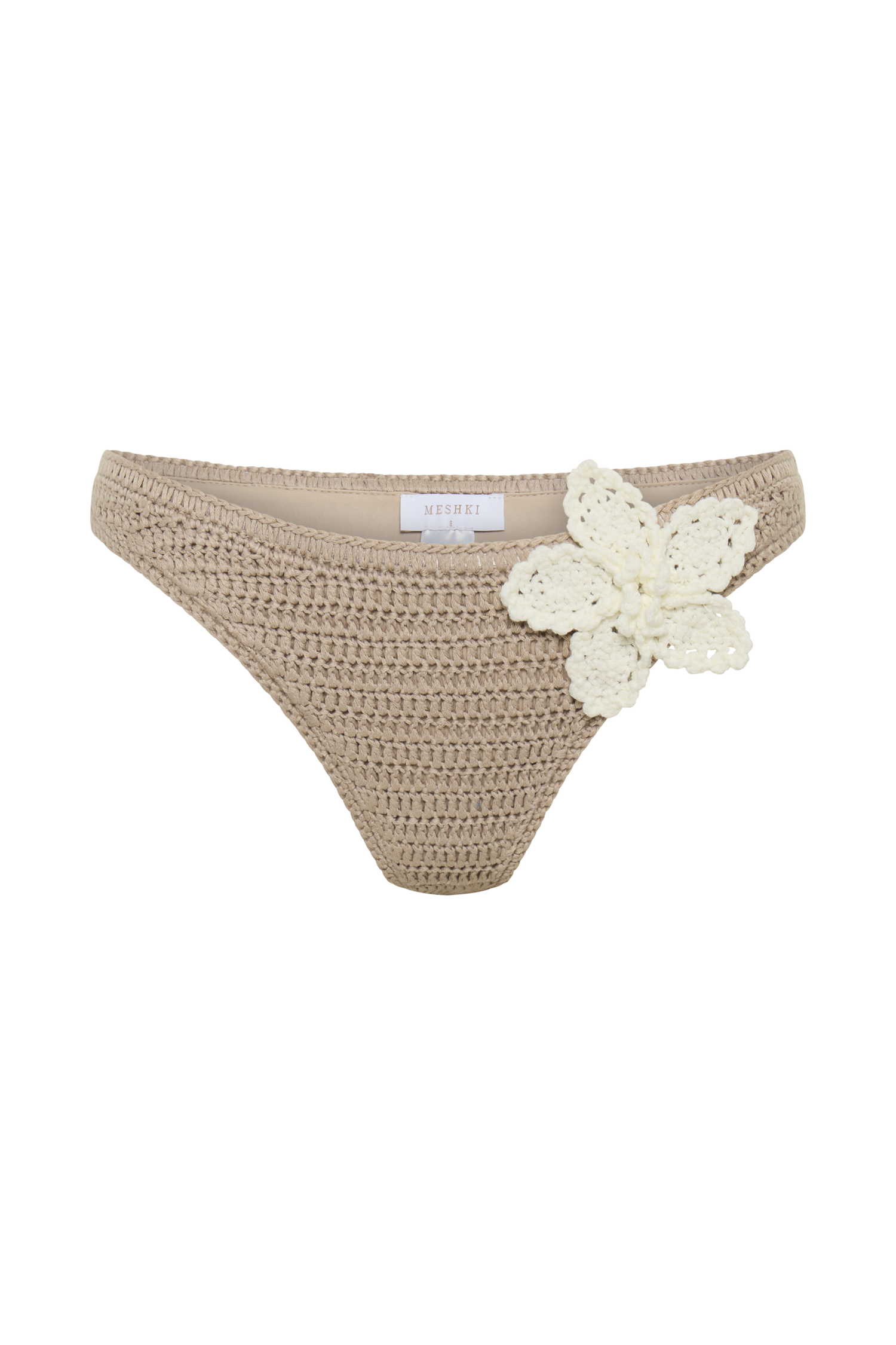Skye Floral Crochet Tie Up Bikini Bottom - Taupe/White