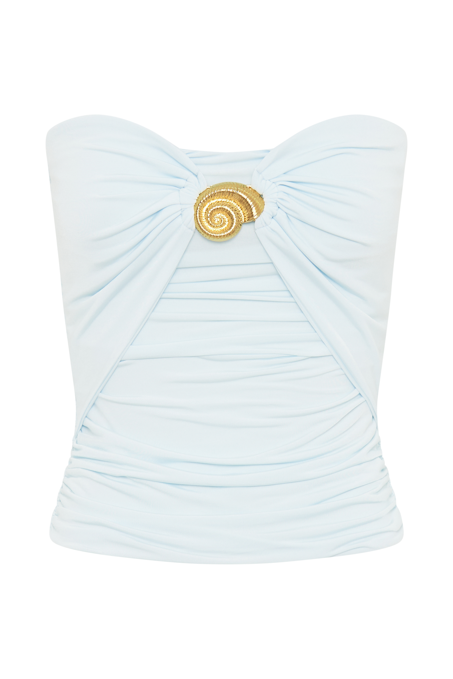 Winslet Strapless Slinky Longline Top With Shell Hardware - Sky Blue