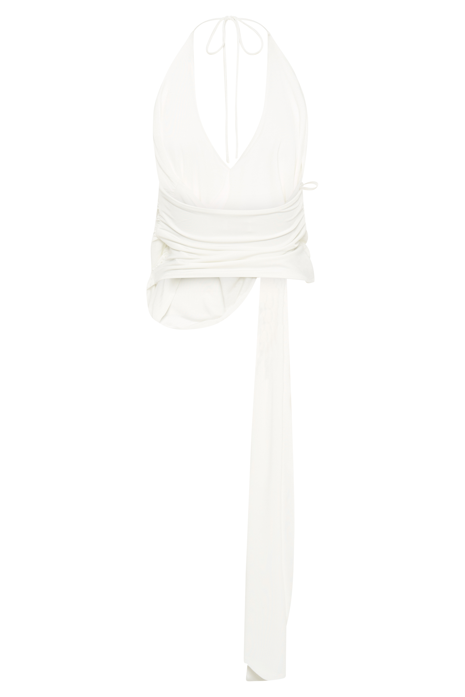 Tyla Draped Slinky Halter Top - White