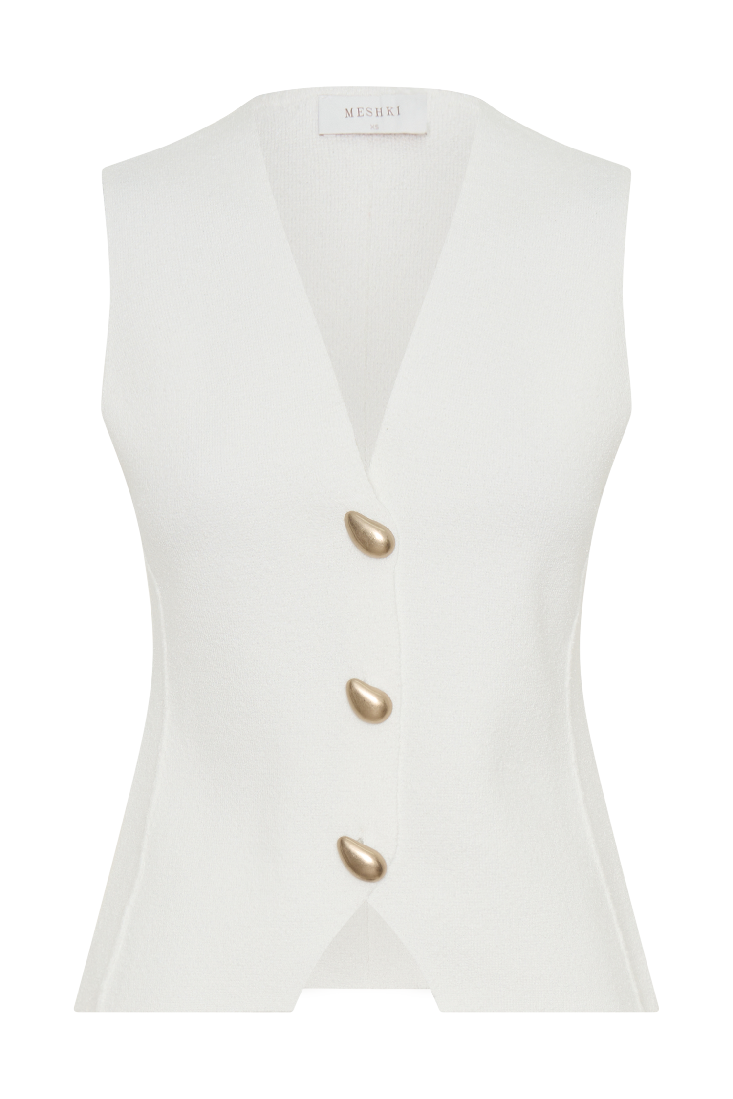 Malika Sleeveless Gold Button Vest - White