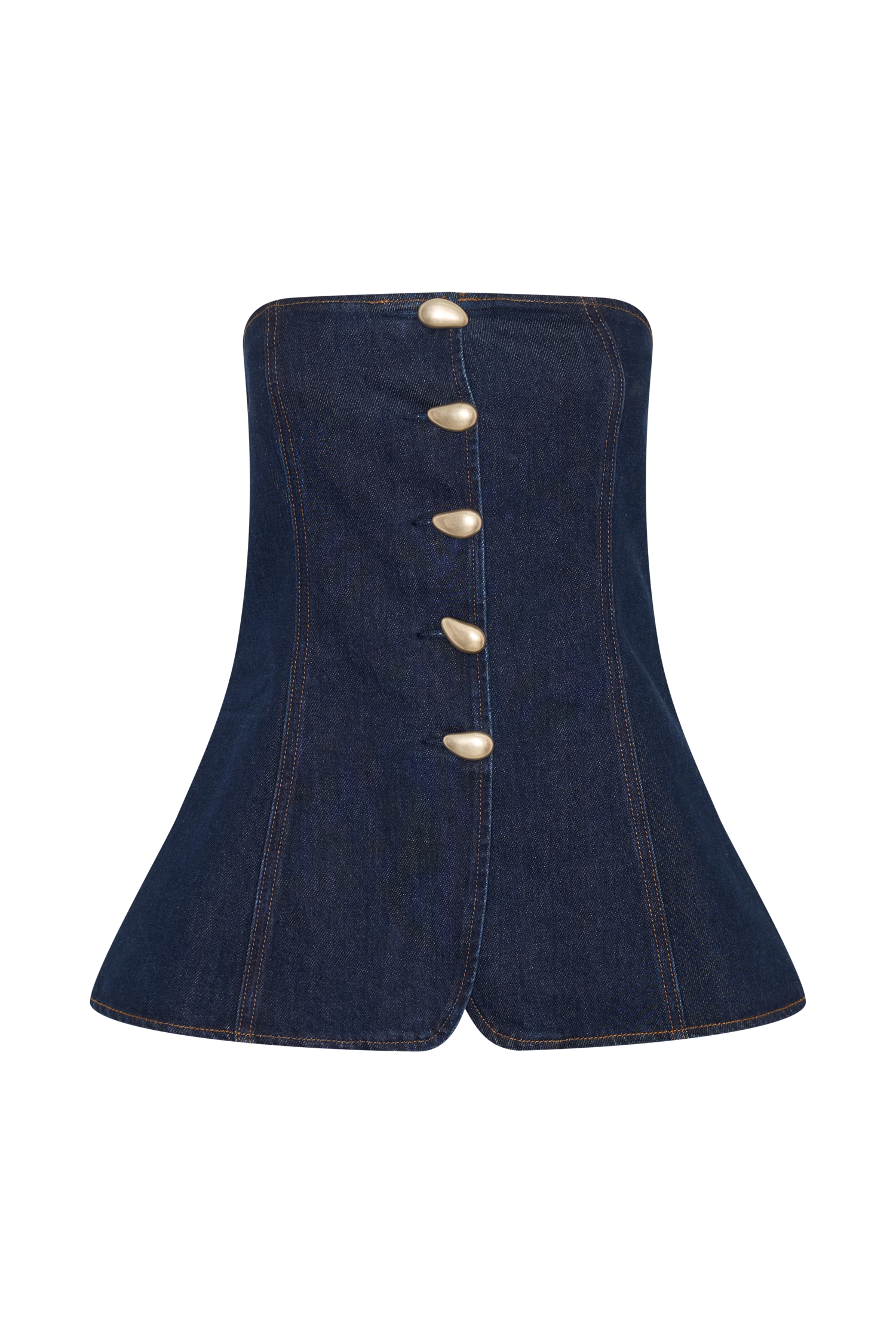 Lennox Strapless Long Line Button Top - Indigo Blue