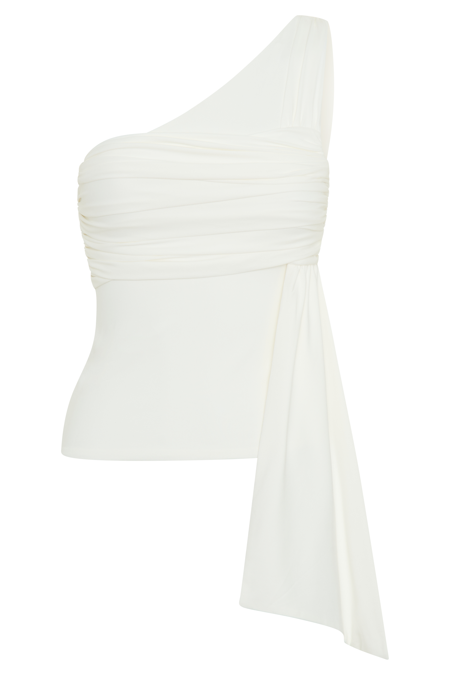 Sera One Shoulder Recycled Nylon Top With Drape - Ivory