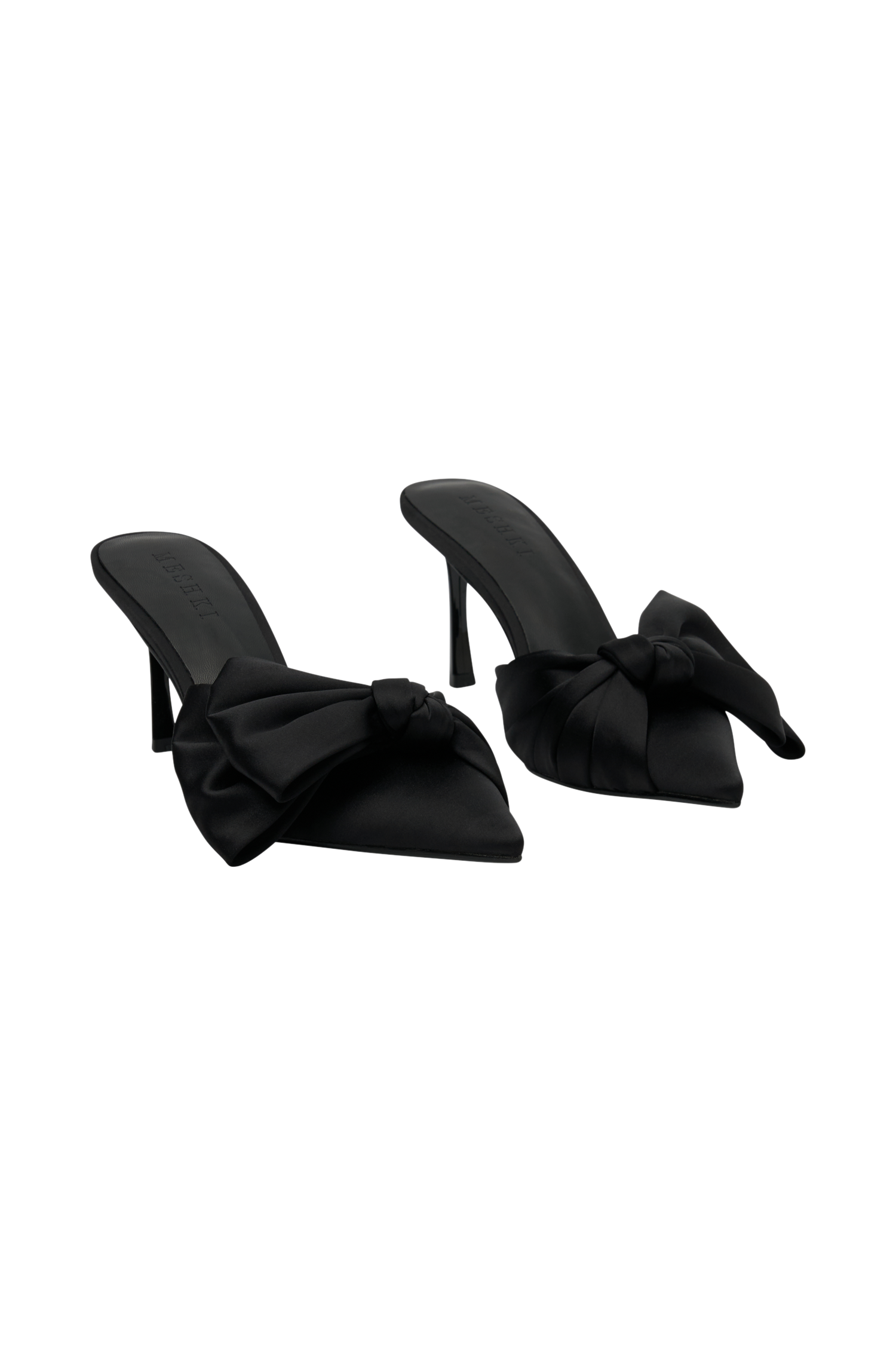 Elena Pointed Satin Bow Heel - Black