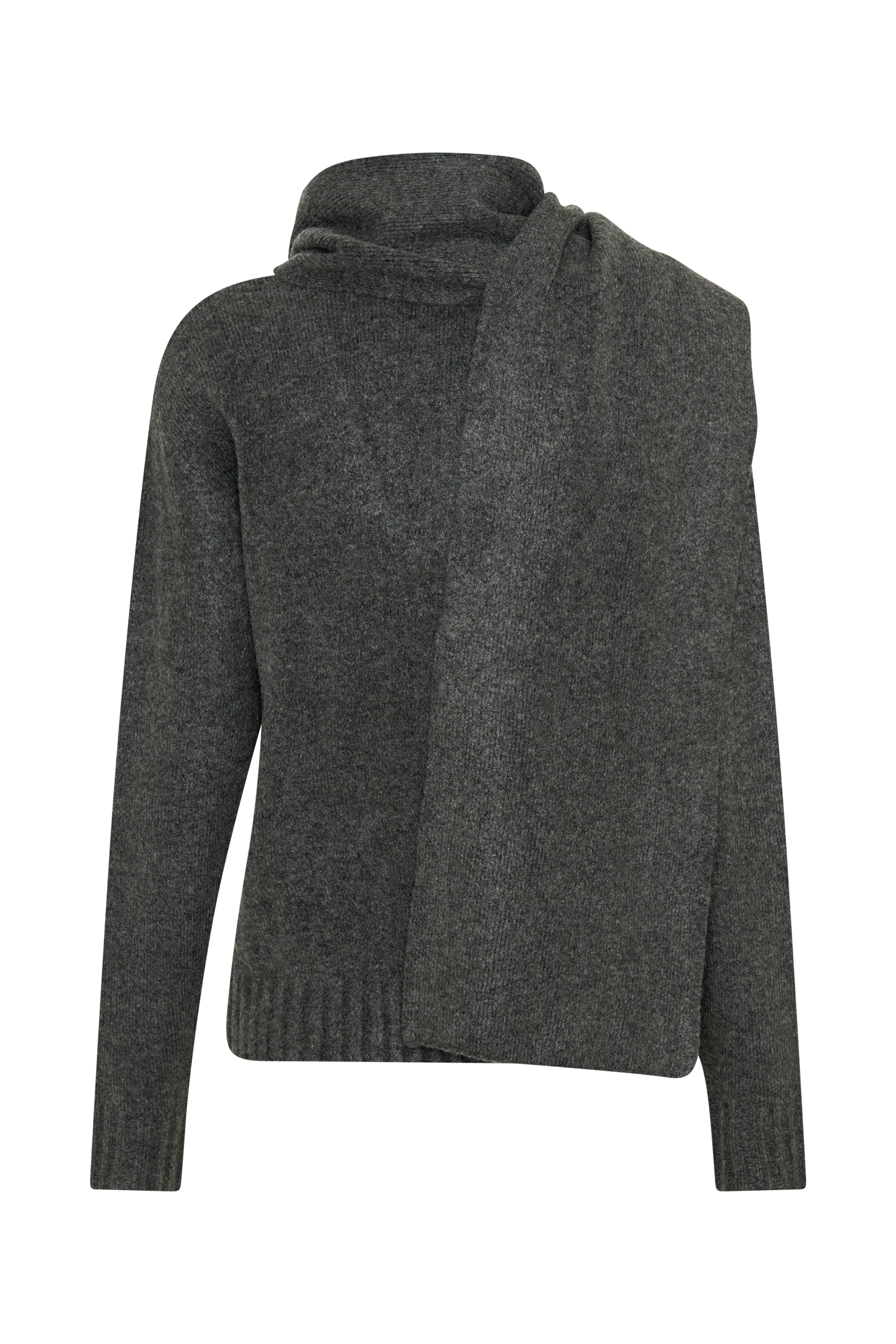 Ella V Neck Knit Jumper With Scarf - Charcoal Marle